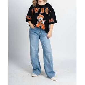 NEW GAMEDAY SOCIAL oklahoma state oversized split tee in black